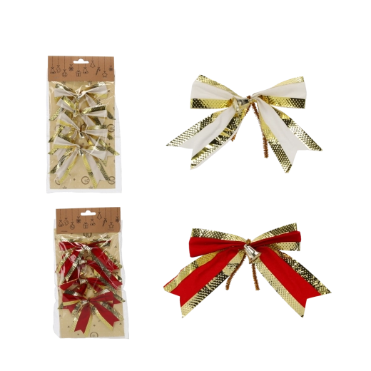 Zestaw świątecznych kokard 10 cm czerwono‑złote (4 szt.)
