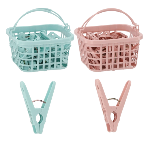 Zestaw 30 plastikowych klamerek do prania w koszyku
