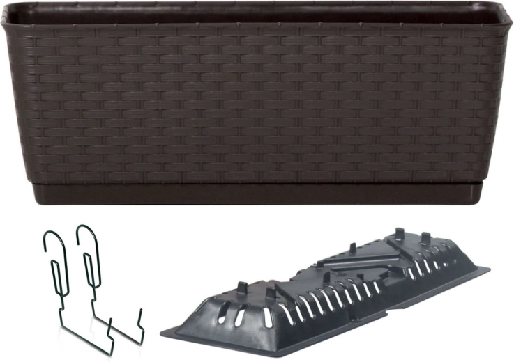 Wisząca rattanowa skrzynka balkonowa z hakami RATOLLA PW 40 cm – umbra