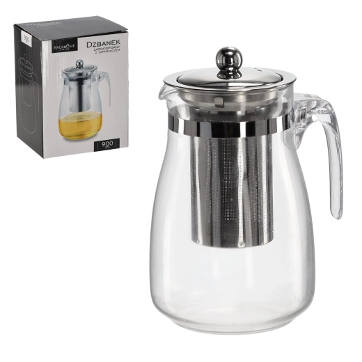 Żaroodporny szklany dzbanek z nierdzewnym sitkiem 900 ml