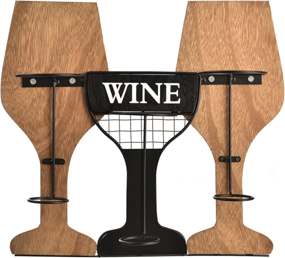 Designerski stojak na wino z drewna i metalu 39 × 11 × 35 cm