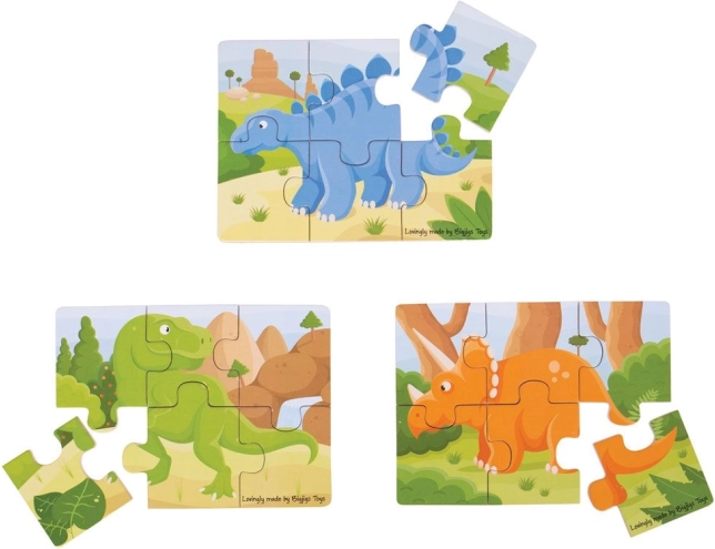 Drewniane puzzle 3w1 dinozaury BIGJIGS TOYS