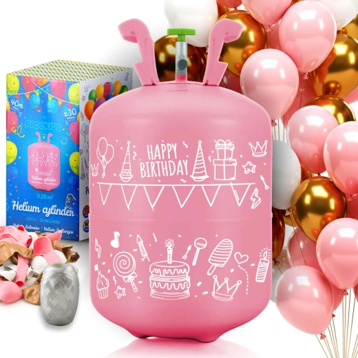 Jednorazowa butla z helem 0,20 m³ z balonami i wstążką RICOKIDS