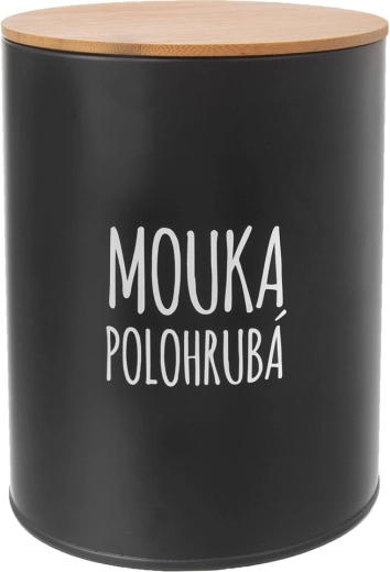 Puszka metalowa na mąkę półgrubą z bambusową pokrywką black
