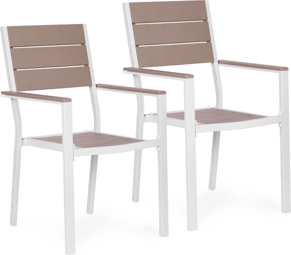 Zestaw 2 ogrodowych krzeseł z stali i HDPE, białe – MultiGarden