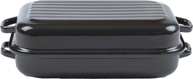 Emaliowana dwuczęściowa brytfanna 35 × 24 cm z pokrywą i rusztowanym dnem