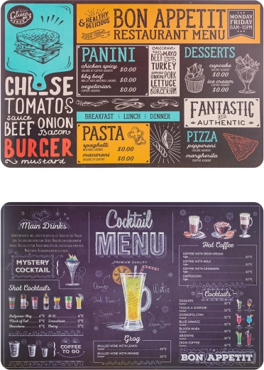 Plastowe podkładki MENU 43 × 28 cm, mix dekorów