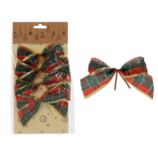 Świąteczne dekoracyjne kokardy 10 cm – zestaw 4 szt.