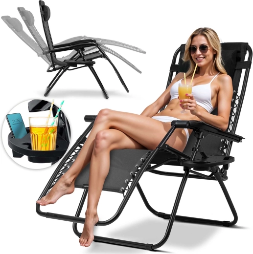 Składane ogrodowe leżak Sofotel ChillWell z poduszką, czarne
