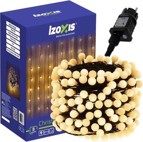 Świąteczny łańcuch świetlny IZOXIS z kulkami, 300 LED, 30 m