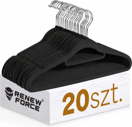 Antypoślizgowy premium wieszak na ubrania Vlv czarny – 20 sztuk