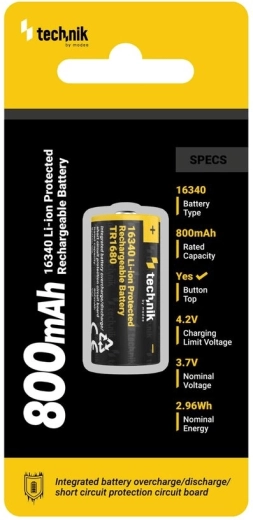 Akumulator ładowalny 16340 (RCR123) 800 mAh 3,7 V