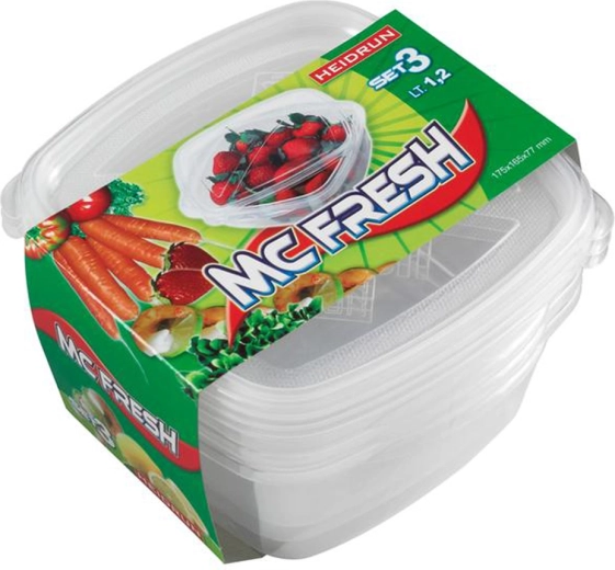 Plastowe pojemniki z pokrywką HEIDRUN McFresh 3 × 1,2 l