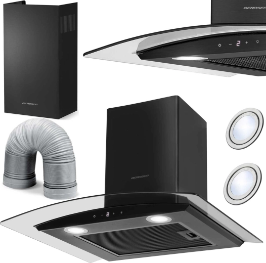 Kominowy okap kuchenny 60 cm BERDSEN BT-216, czarne szkło