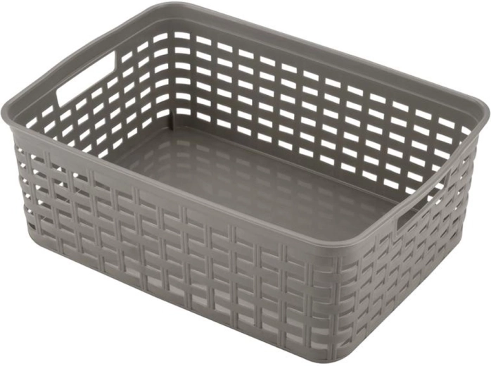 Plastikowy koszyk do przechowywania HEIDRUN ze wzorem rattanu 39 × 29 × 13 cm - 1 sztuka