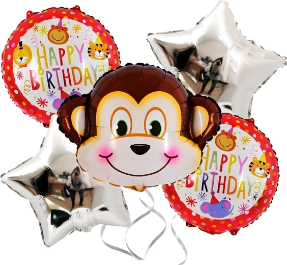 Zestaw urodzinowych balonów małpka, zwierzątka, 5 szt.