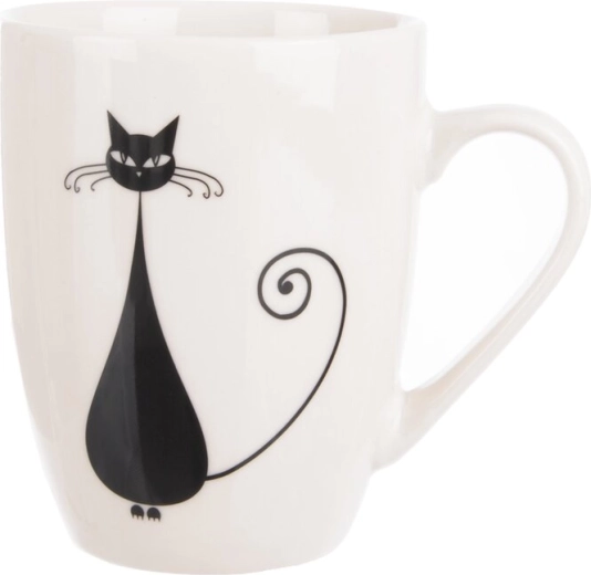 Porcelanowy kubek z motywem kota biało/czarny 370 ml