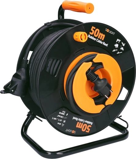 Solight zewnętrzny przedłużacz na bębnie 50 m, 1 gniazdo, kabel gumowy, IP44