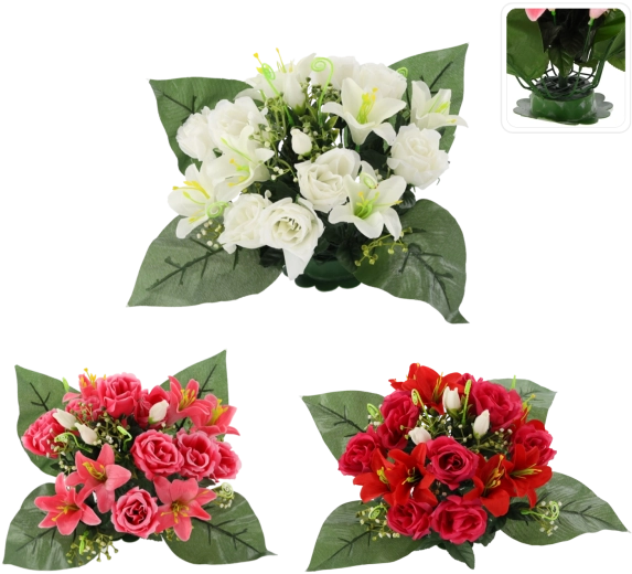 Sztuczna kompozycja kwiatowa róże i lilie 25 × 27 × 27 cm, mix kolorów