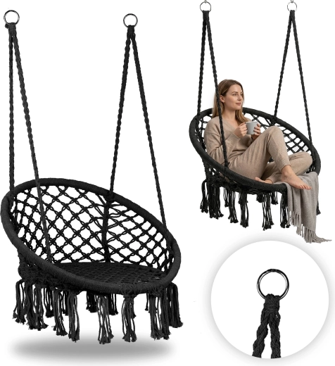 Wiszący fotel boho, czarny, MultiGarden