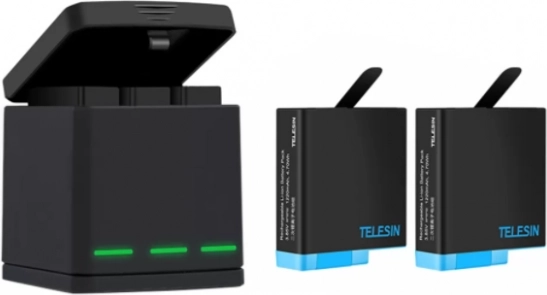 Trzyslotowa ładowarka Telesin z 2 akumulatorami do GoPro Hero 8