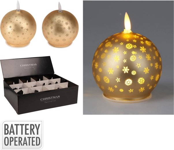 LED świeca kula 10 cm złota – ciepła biel