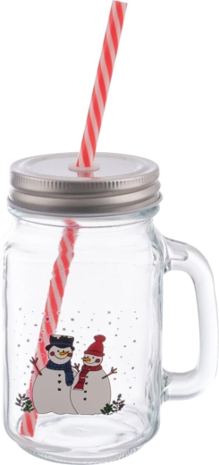 Szklanka z pokrywką i słomką Bałwanek 0,5 l