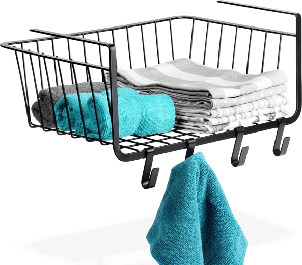 Wiszący metalowy koszyk pod półkę, czarny 40,5 × 26 × 16 cm