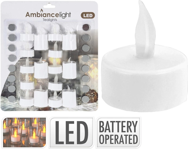 Białe LED świeczki tealight 3,5 cm z bateriami (16 szt.)