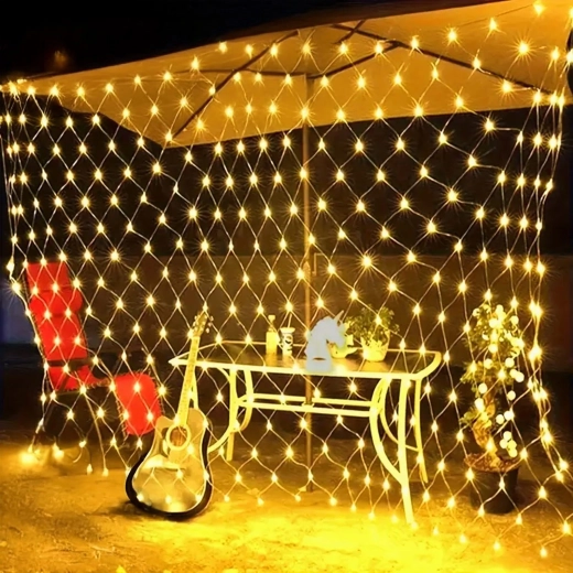 Świąteczna ciepłobiała siatka świetlna LED 2 × 2 m, 144 LED, 8 trybów