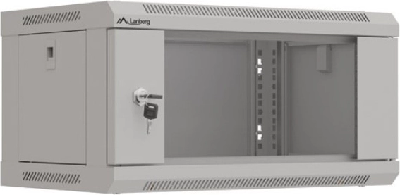 Wisząca szafa rack 19" 4U 540×350 szara z przeszklonymi drzwiami (flat pack)