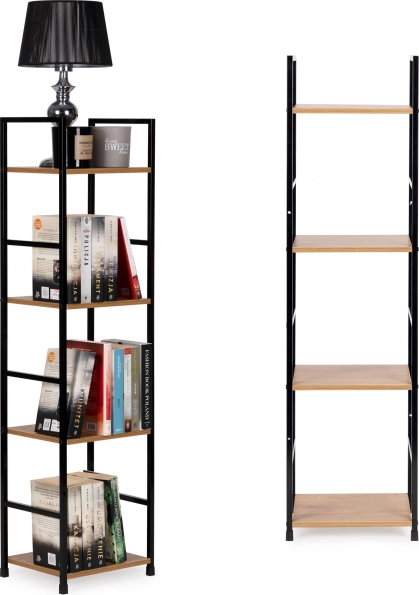 Nowoczesna drewniana półka z metalową ramą LOFT, 4 półki