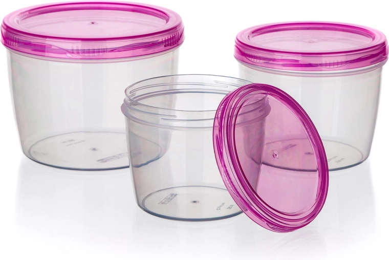 Zestaw okrągłych plastikowych pojemników na żywność 3 szt.