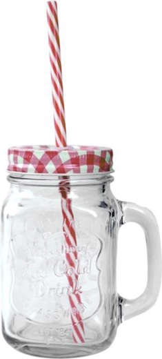 Szklanka Mason z pokrywką i słomką 450 ml