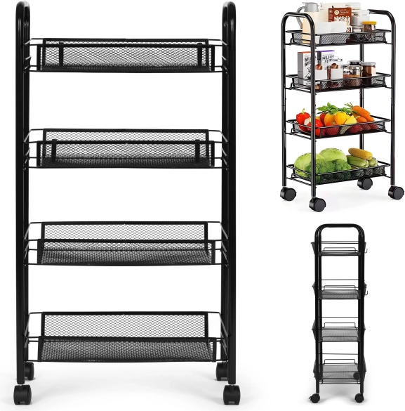 ModernHome mobilny metalowy regał na kółkach z 4 koszami