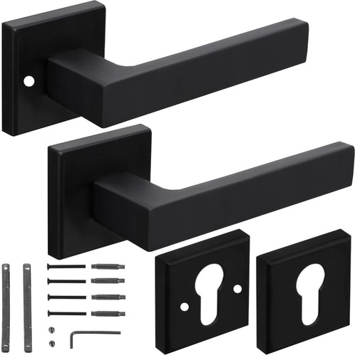 Ruhhy matowa czarna klamka do drzwi wewnętrznych z kwadratową rozetą