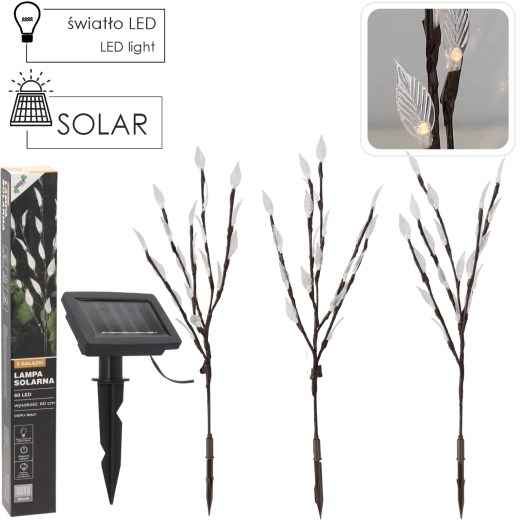 Solarny lampion ogrodowy 60 cm z 3 gałązkami, 60 LED ciepła biel
