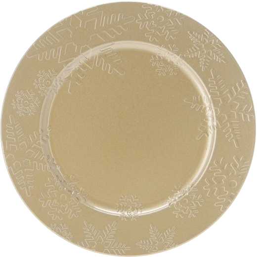 Złoty okrągły podtalerz ze wzorem płatków śniegu 33 cm