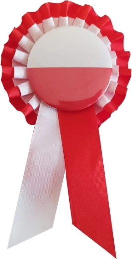 Kokarda w biało‑czerwonych barwach z agrafką do przypinania