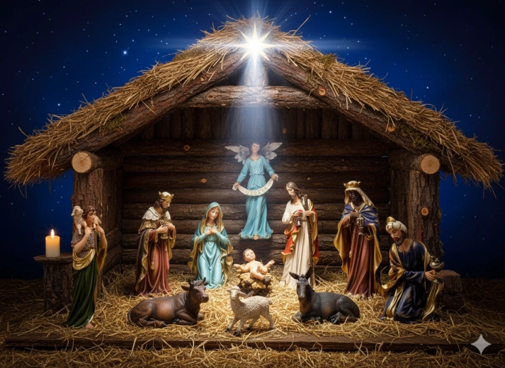 Zestaw figurek szopki z poliresingu, 11 elementów, do 60 cm