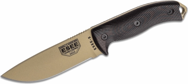 ESEE Model 5 nóż outdoorowy 13,2 cm, czarno‑czerwony, piaskowy, G10, pochwa Kydex