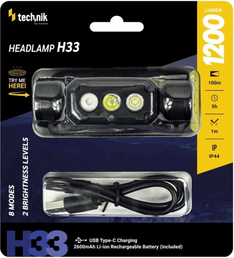 Latarka czołowa Technik H33 z diodą LED SST20 i USB‑C (1200 lm)