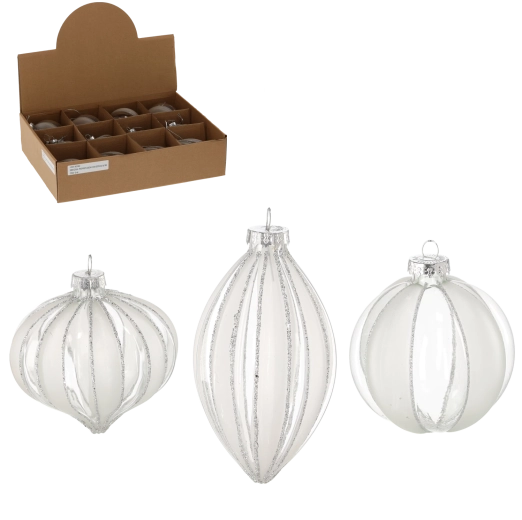 Szklana przezroczysta ozdoba choinkowa, mix wzorów