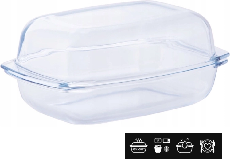Prostokątne żaroodporne naczynie szklane z pokrywą 5 l