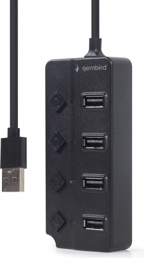 4-portowy hub USB 2.0 z wyłącznikami, czarny