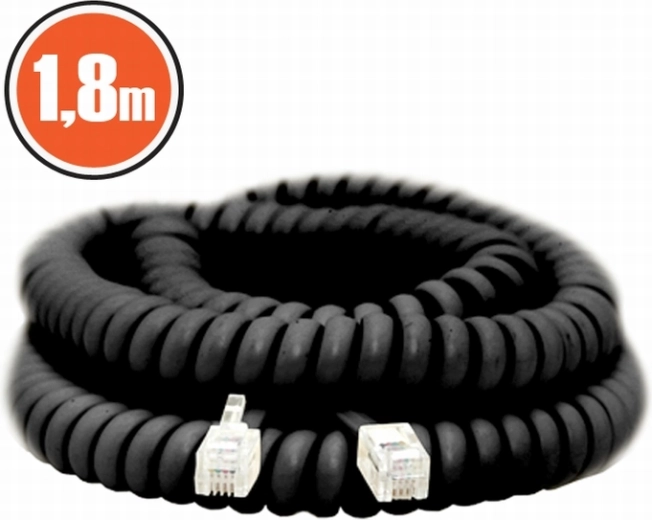 Spiralny kabel telefoniczny 4P4C, 1,8 m, czarny
