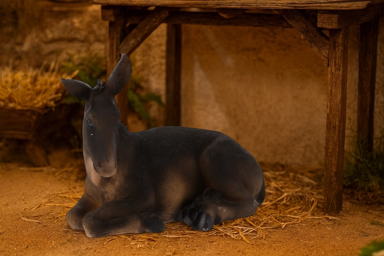 Figurka leżącego osiołka z poliresingu do szopki 14 × 26 × 21 cm