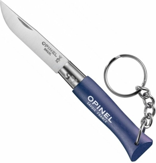 Opinel N°04 brelok – granatowy scyzoryk 5 cm, drewno bukowe