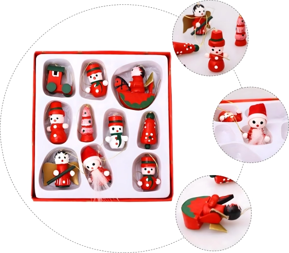 Drewniane ozdoby choinkowe, wiszące dekoracje – zestaw 10 szt.