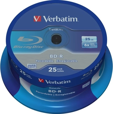Nośniki Blu-ray VERBATIM BD-R 25GB 6× DataLife, spindle 25 szt.